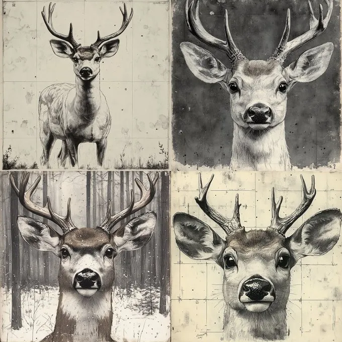 Monochrome Deer Portraits - Пример 1