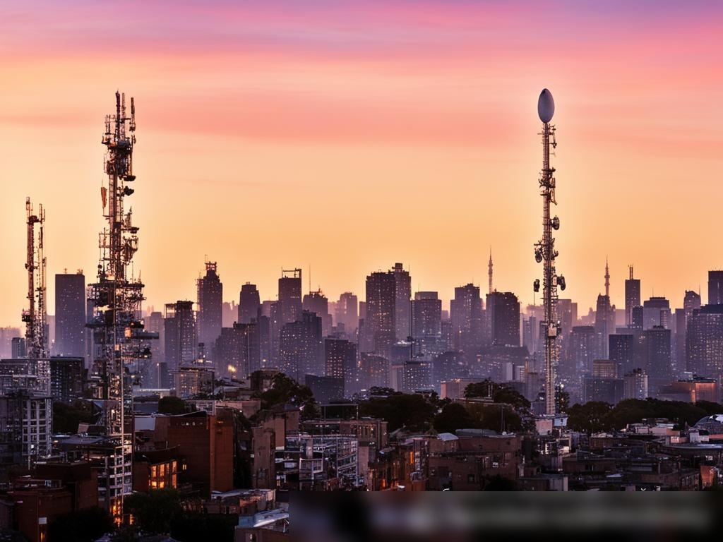 Панорамный вид на современный городской пейзаж в сумерках с различными антеннами на крышах - Пример 4