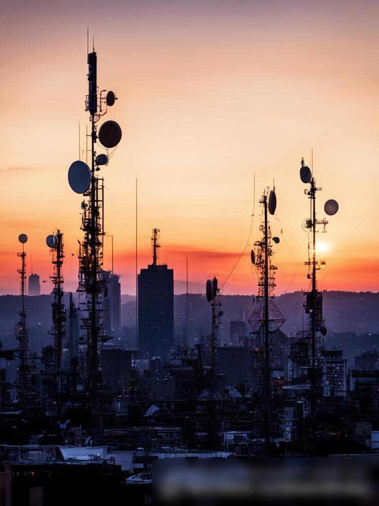 Панорамный вид на современный городской пейзаж в сумерках с различными антеннами на крышах - Пример 5