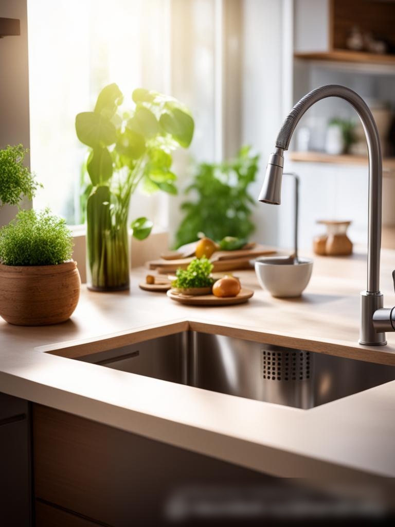 Экологически ориентированная кухня с утилизационной установкой, встроенной в раковину - Пример 5