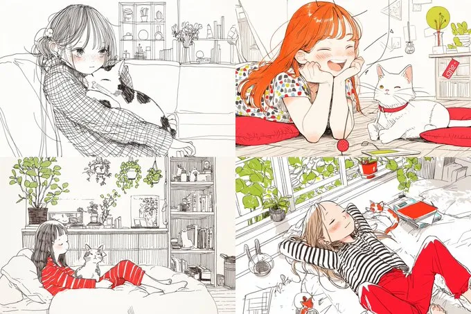 Whimsical Cat Sketch - Пример 3