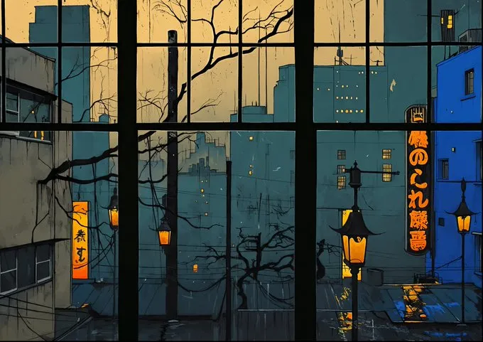 Noir Cyberpunk Rainy Cityscape - Пример 2