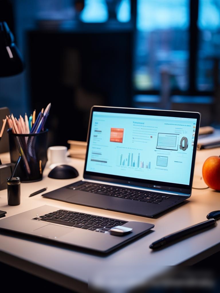 Среда цифрового обучения с современным ноутбуком на столе, окружённым цифровыми планшетами, смартфоном и умными гаджетами, вроде цифровой ручки и VR-гарнитуры - Пример 5