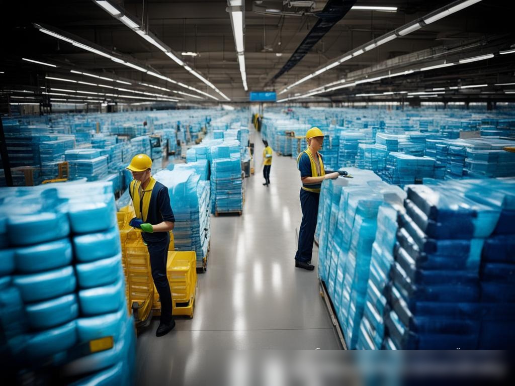 Изображение динамичного, ярко освещенного логистического центра, посвященного товарам для уборки дома - Пример 4