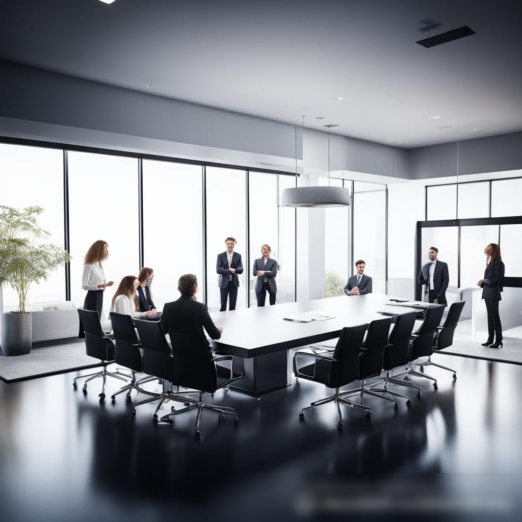 Изображение профессиональной встречи в современном офисе, где обсуждают оптовую продажу товаров для домашнего уборки - Пример 3