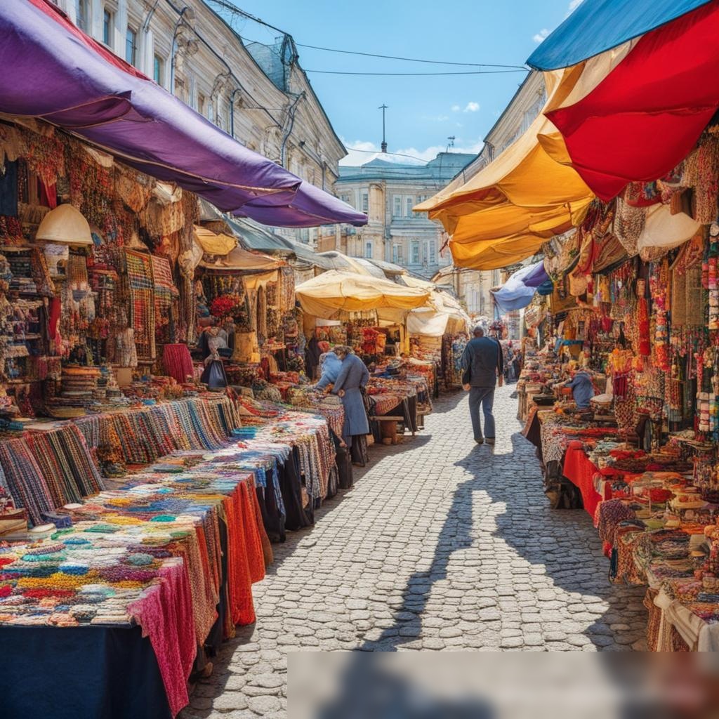 Яркая уличная ярмарка в живописном русском городке, посвященная галантерее и ремеслам - Пример 3