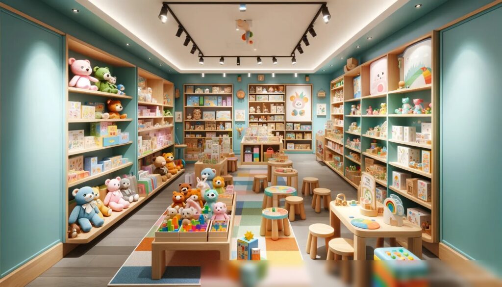 Широкоформатное изображение интерьера яркого детского магазина игрушек - Пример 2
