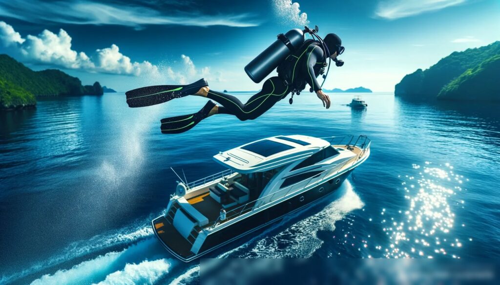 Прыжок водолаза в глубокое синее море с лодки - Пример 1