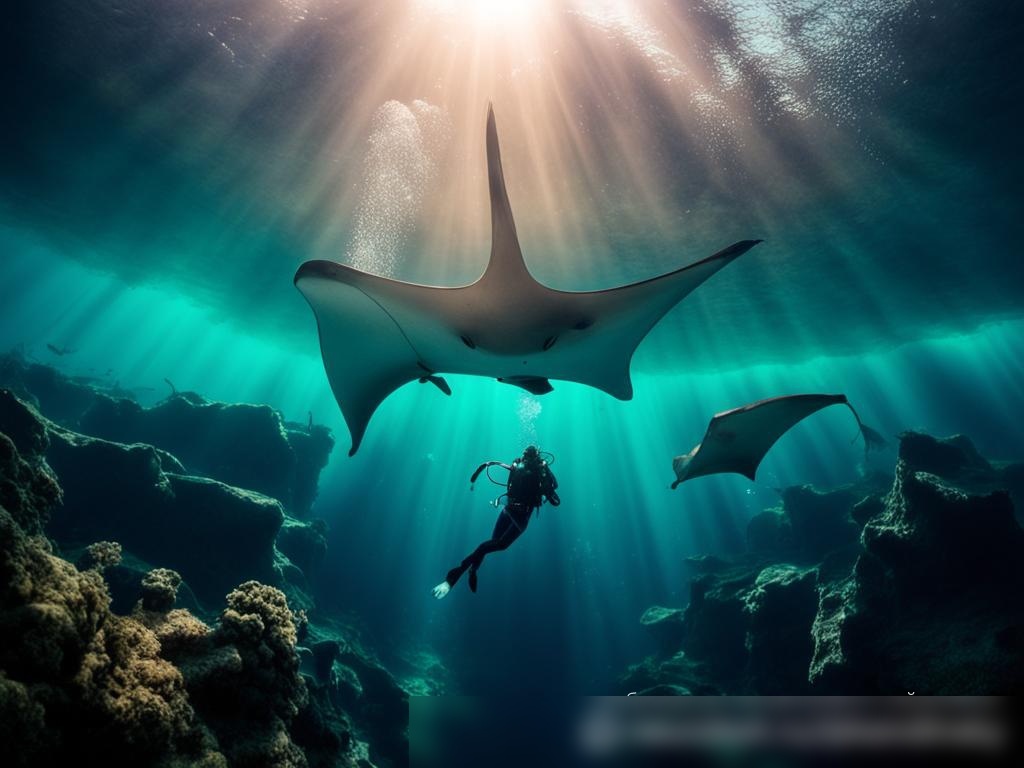 Водолаз среди стаи манта в подводном мире - Пример 4
