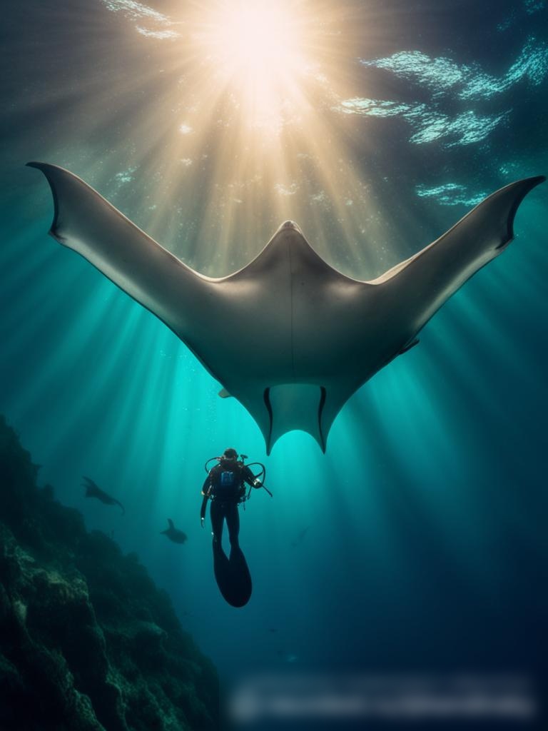 Водолаз среди стаи манта в подводном мире - Пример 5