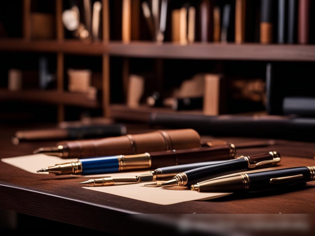 Элегантный набор письменных принадлежностей на темном деревянном фоне: Скачать изображение - Пример 4