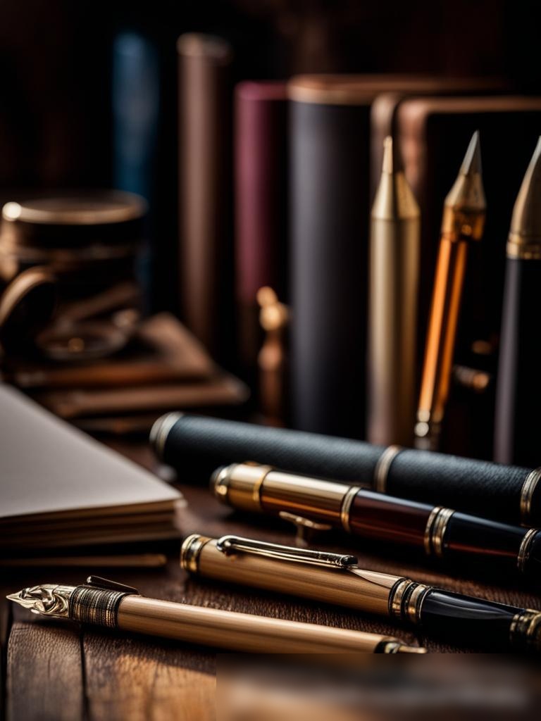 Элегантный набор письменных принадлежностей на темном деревянном фоне: Скачать изображение - Пример 5