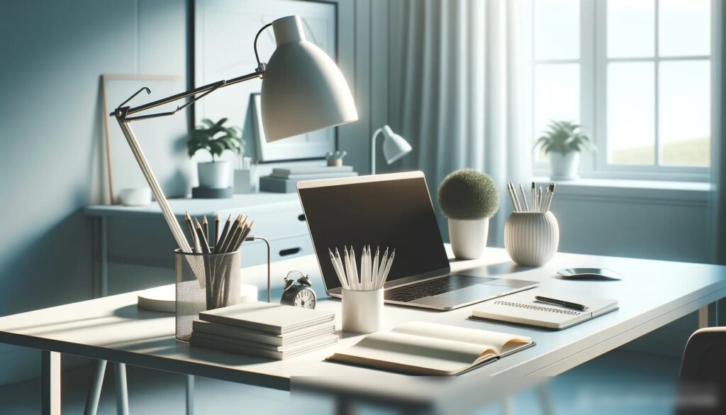 Минималистичный современный офис с белым столом: Скачать изображение - Пример 2