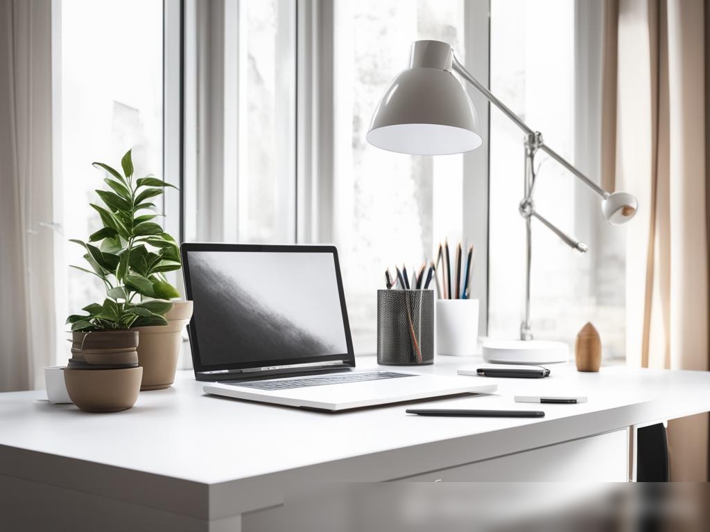 Минималистичный современный офис с белым столом: Скачать изображение - Пример 4