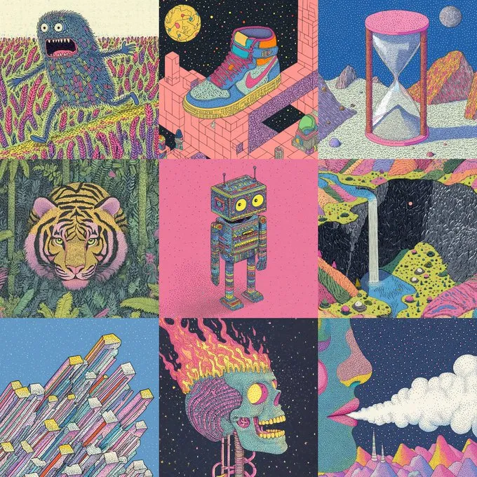 Whimsical Pointillism Surrealism - Пример 2