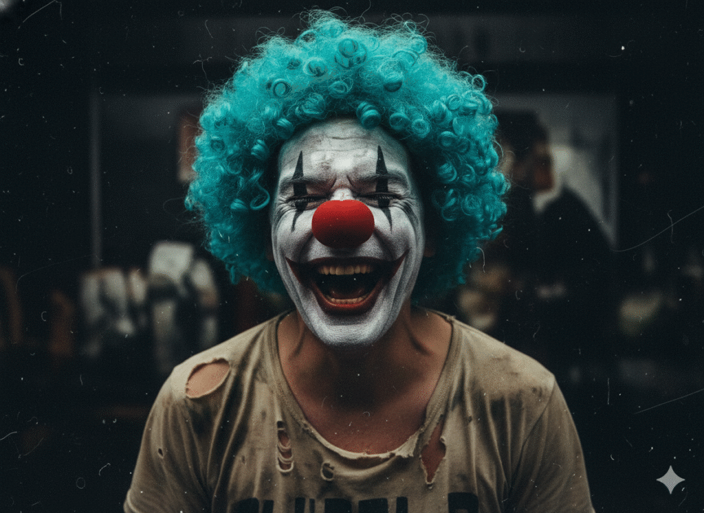 Промпт для аватара на хэллоуин с жутким клоуном в хоррор-стилистике - Пример 1