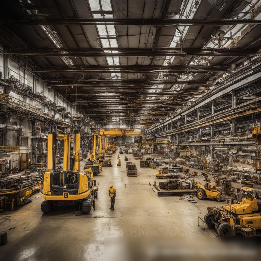 Панорамный вид на крупное промышленное предприятие по ремонту металла — с изображением множества рабочих, оборудования и металлических конструкций - Пример 3