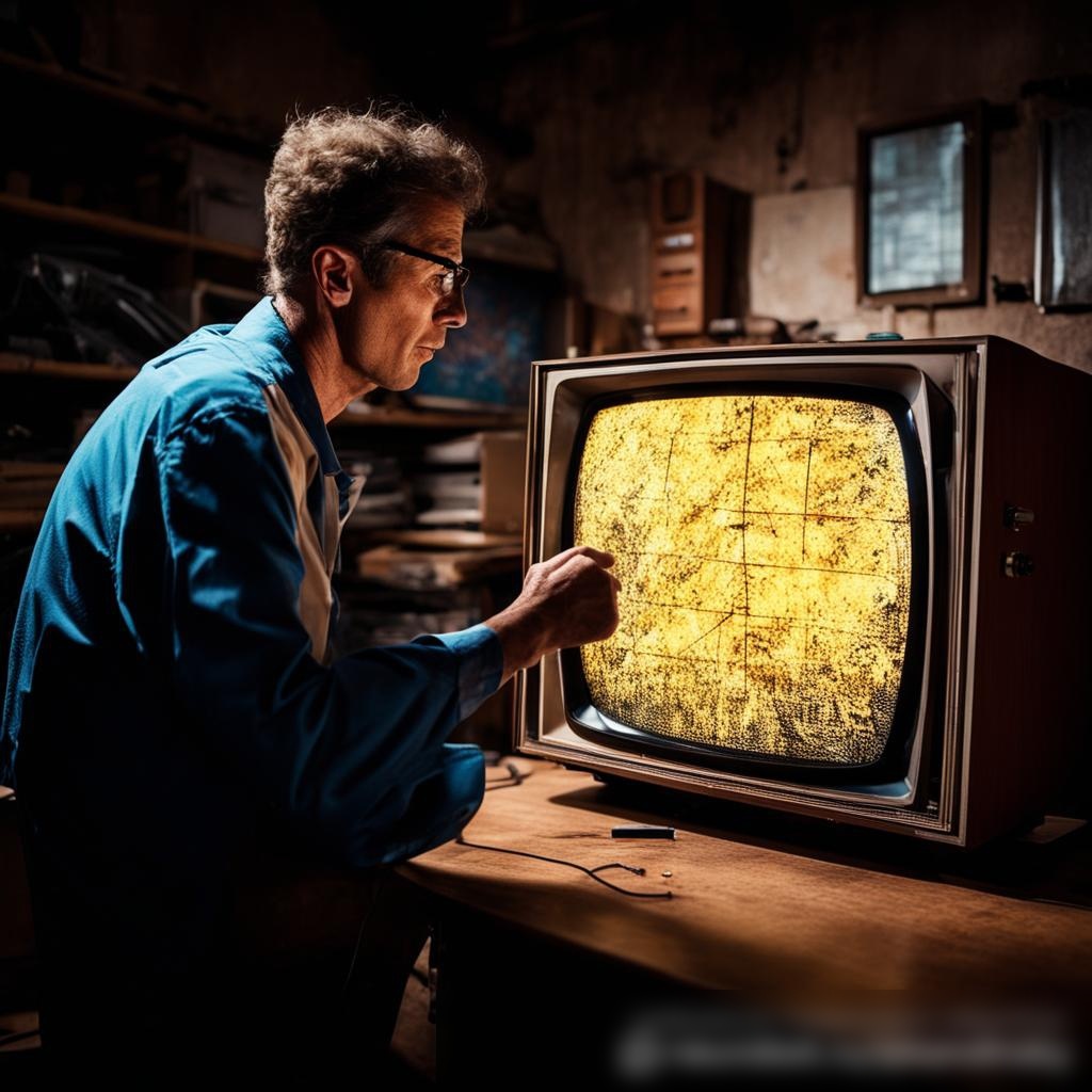 Техник тестирует вновь отремонтированный винтажный телевизор - Пример 3