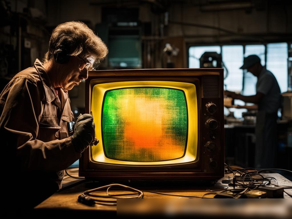 Техник тестирует вновь отремонтированный винтажный телевизор - Пример 4