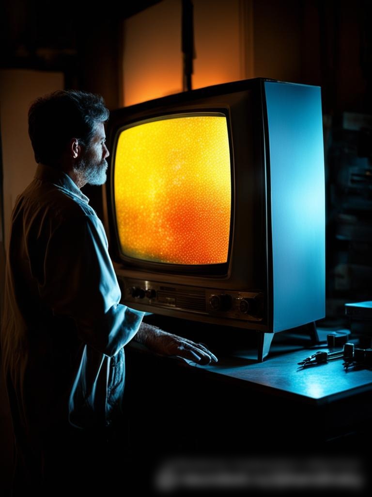 Техник тестирует вновь отремонтированный винтажный телевизор - Пример 5