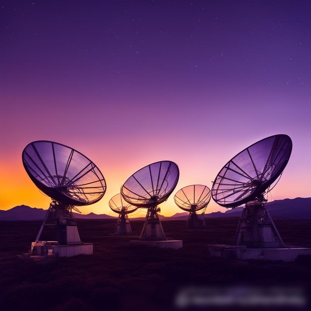 Вид снаружи на станцию спутниковой связи на закате - Пример 3