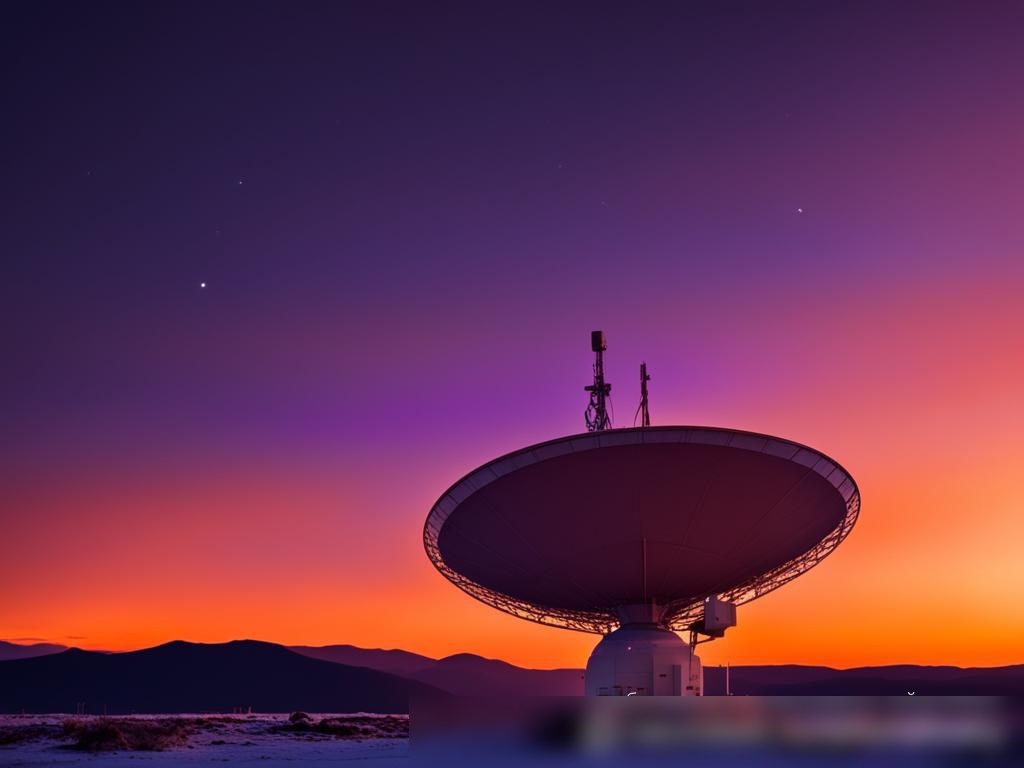 Вид снаружи на станцию спутниковой связи на закате - Пример 4