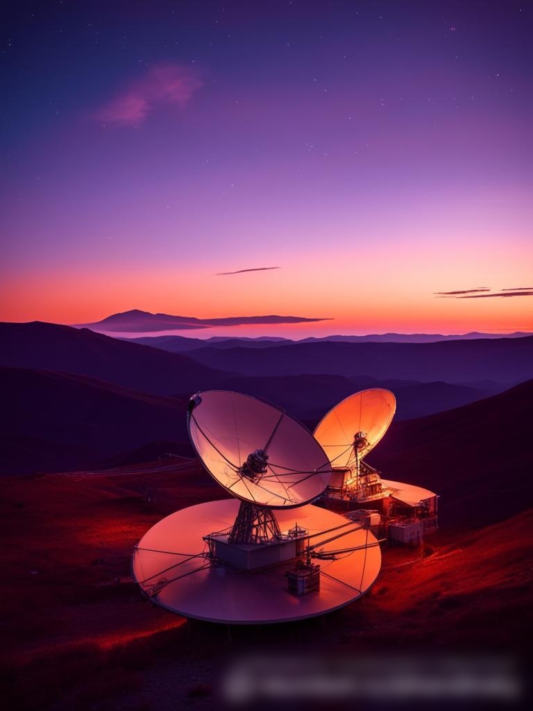 Вид снаружи на станцию спутниковой связи на закате - Пример 5