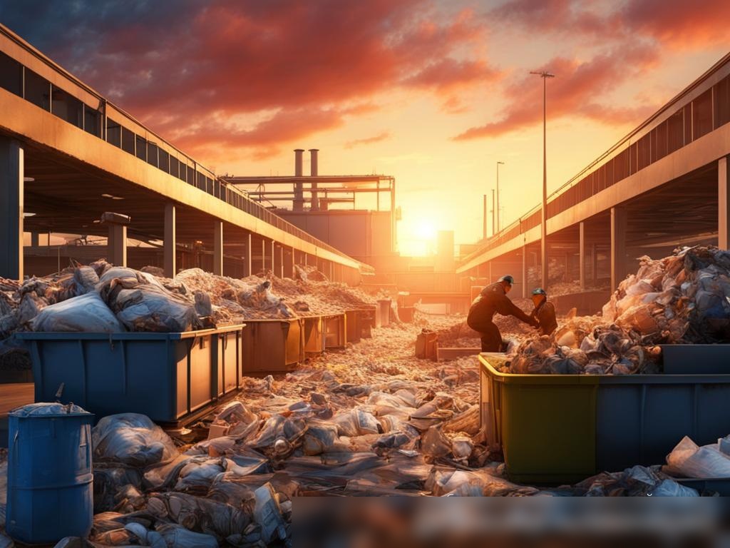 Фотореалистичный образ перерабатывающего завода на закате - Пример 4