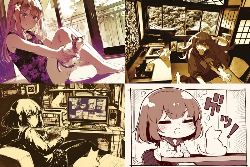 Eclectic Anime and Manga Style with Cat Companions - Пример 2