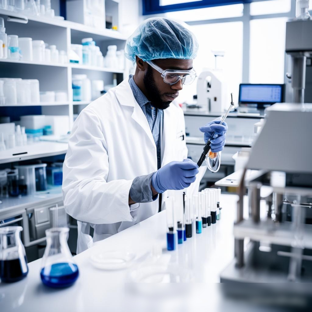 Изображение лаборатории ветеринарной микробиологии с техником, использующим пипетку для переноса образца в пробирку - Пример 3