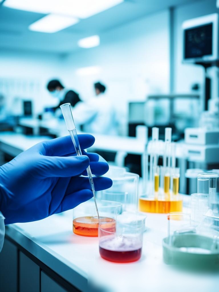 Изображение лаборатории ветеринарной микробиологии с техником, использующим пипетку для переноса образца в пробирку - Пример 5