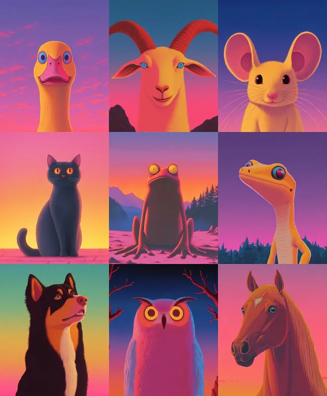 Vibrant Sunset Animal Portraits - Пример 2