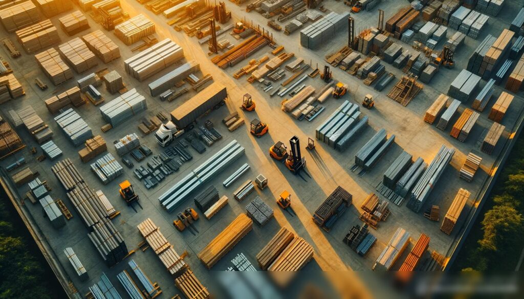 Вид сверху на большой склад строительных материалов на закате - Пример 2