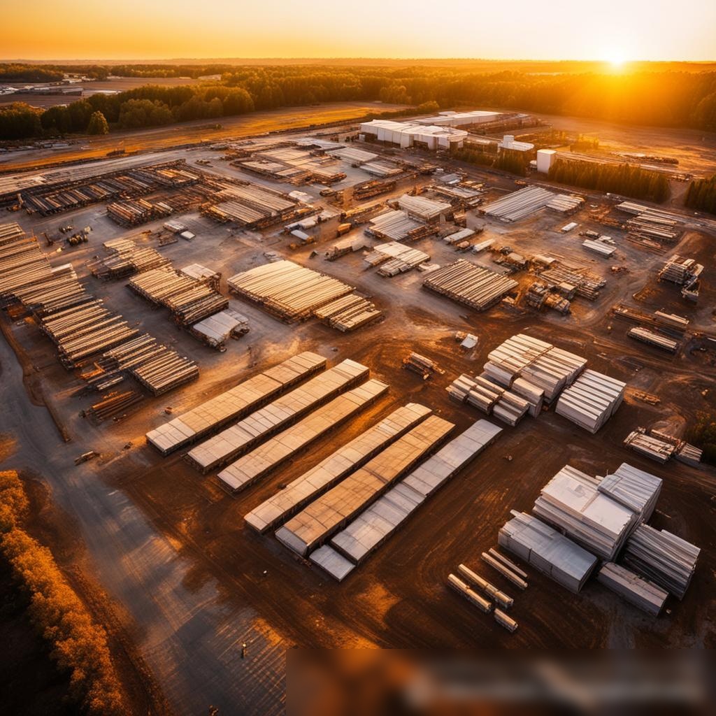 Вид сверху на большой склад строительных материалов на закате - Пример 3