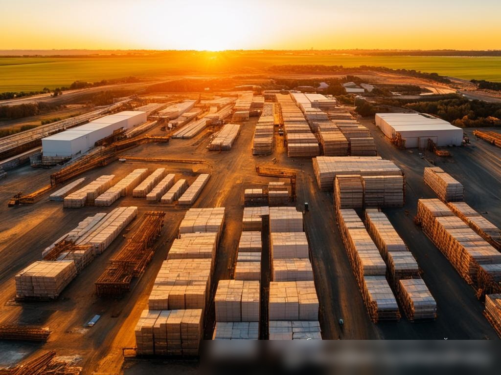 Вид сверху на большой склад строительных материалов на закате - Пример 4