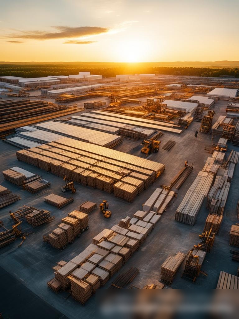 Вид сверху на большой склад строительных материалов на закате - Пример 5