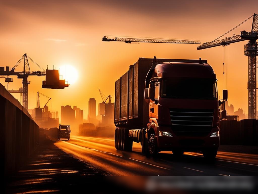 Драматичный ранний утренний снимок большого грузовика, направляющегося на строительную площадку в городе - Пример 4