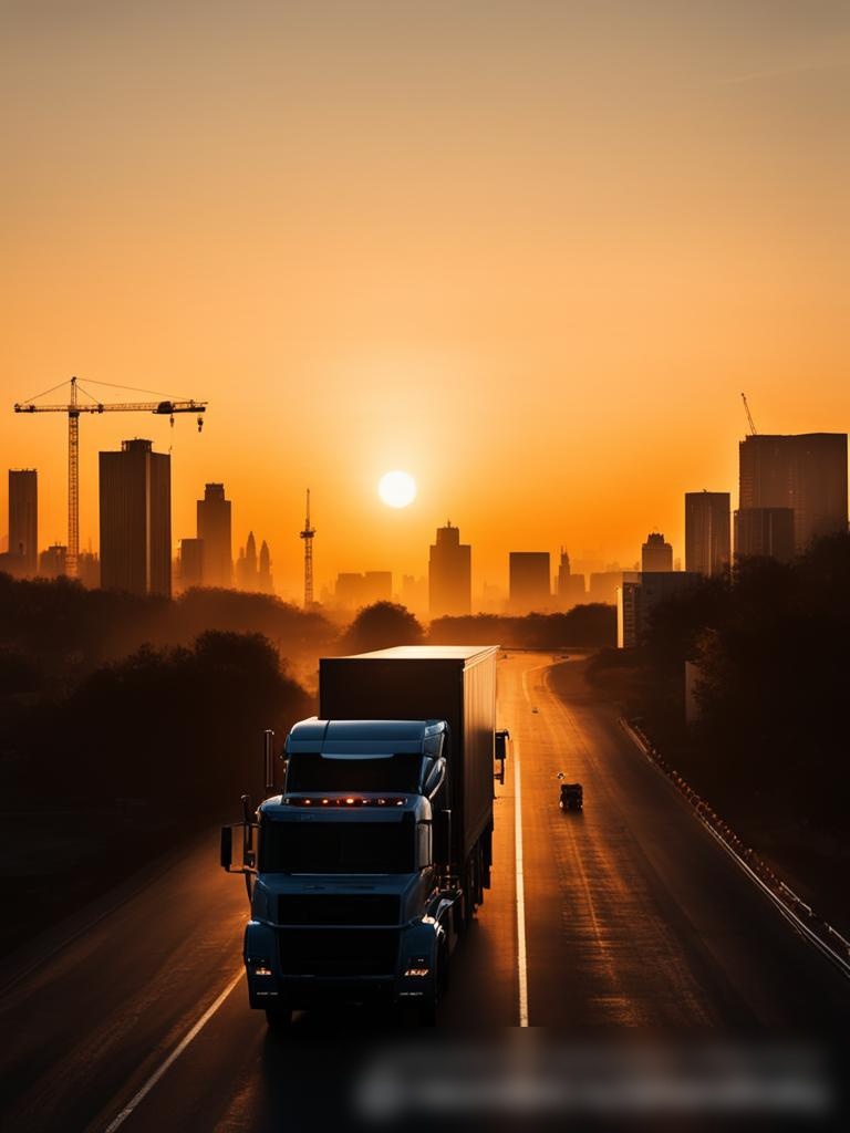 Драматичный ранний утренний снимок большого грузовика, направляющегося на строительную площадку в городе - Пример 5