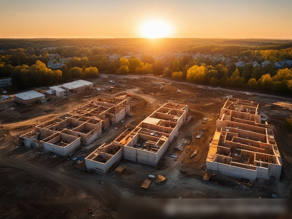 Вид сверху на жилой строительный участок на закате - Пример 4