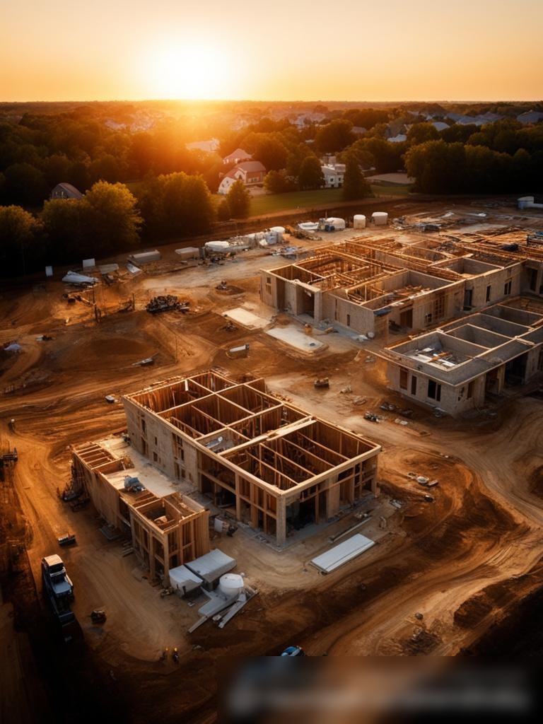 Вид сверху на жилой строительный участок на закате - Пример 5