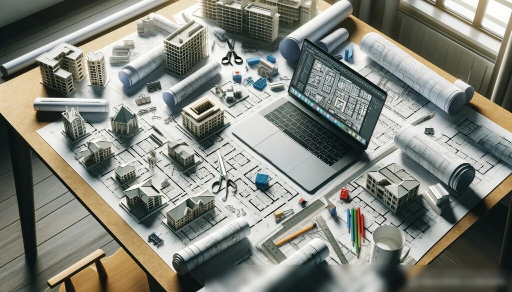 Фотореалистичное изображение рабочего пространства архитектора, вид сверху - Пример 2