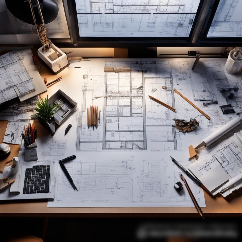 Фотореалистичное изображение рабочего пространства архитектора, вид сверху - Пример 3