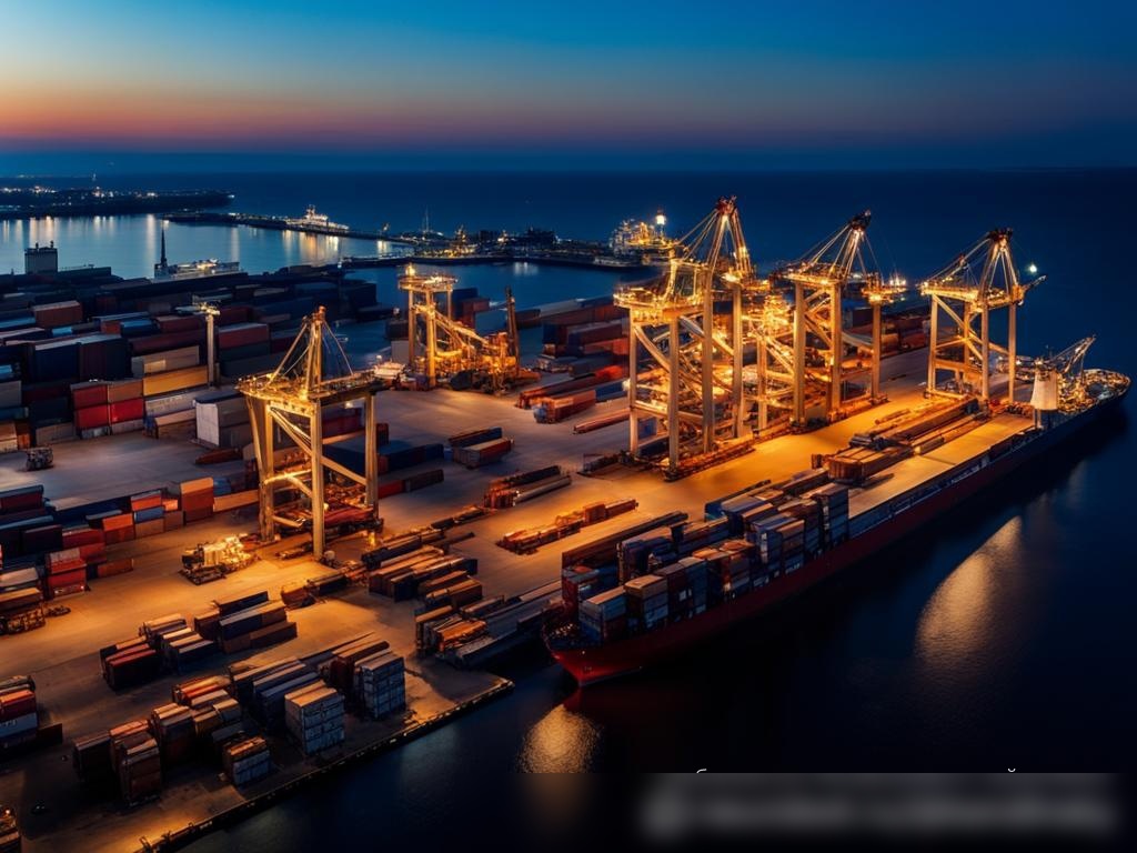 Вид с воздуха на оживленный промышленный порт на закате - Пример 4