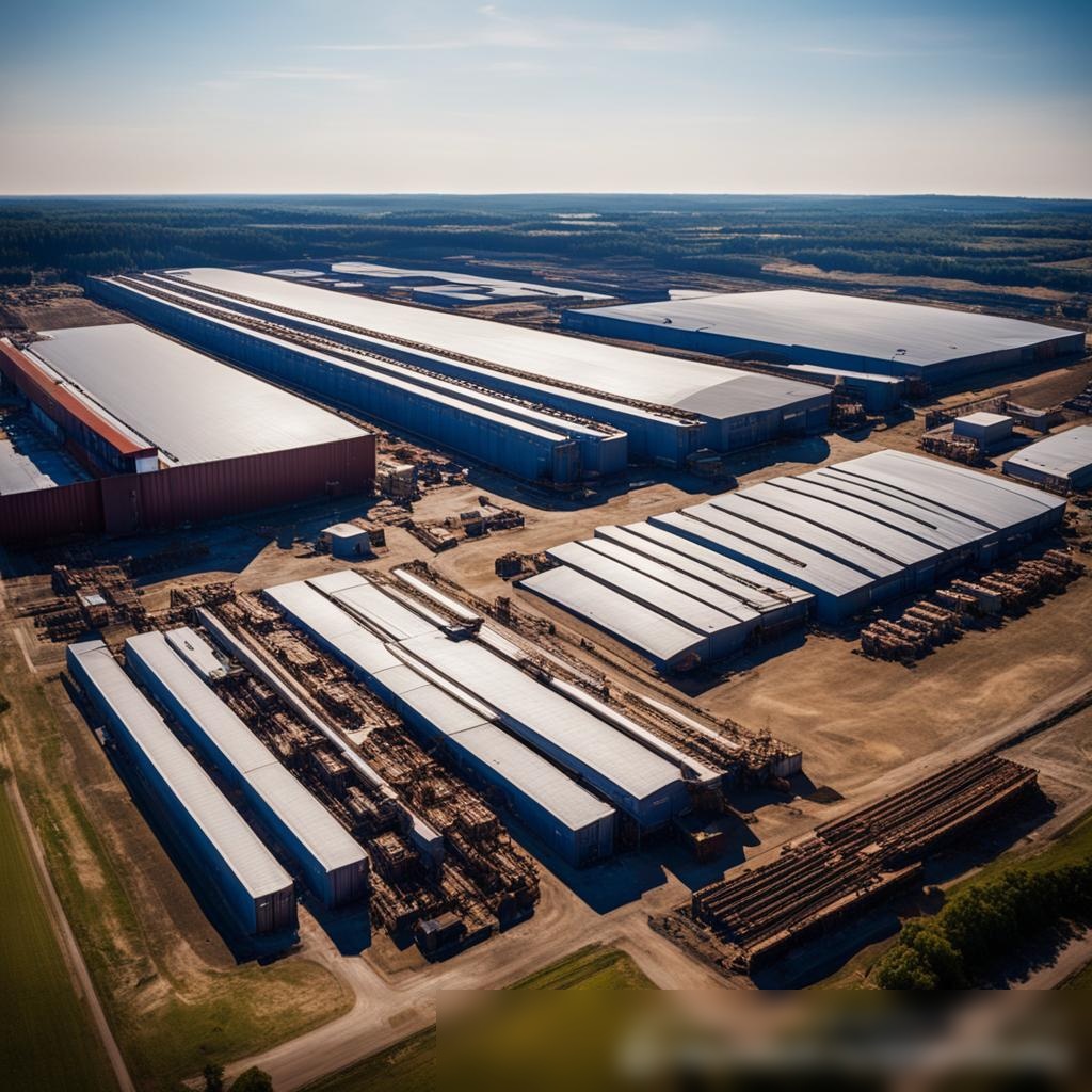 Динамичный воздушный снимок обширного завода по производству металла днем - Пример 3