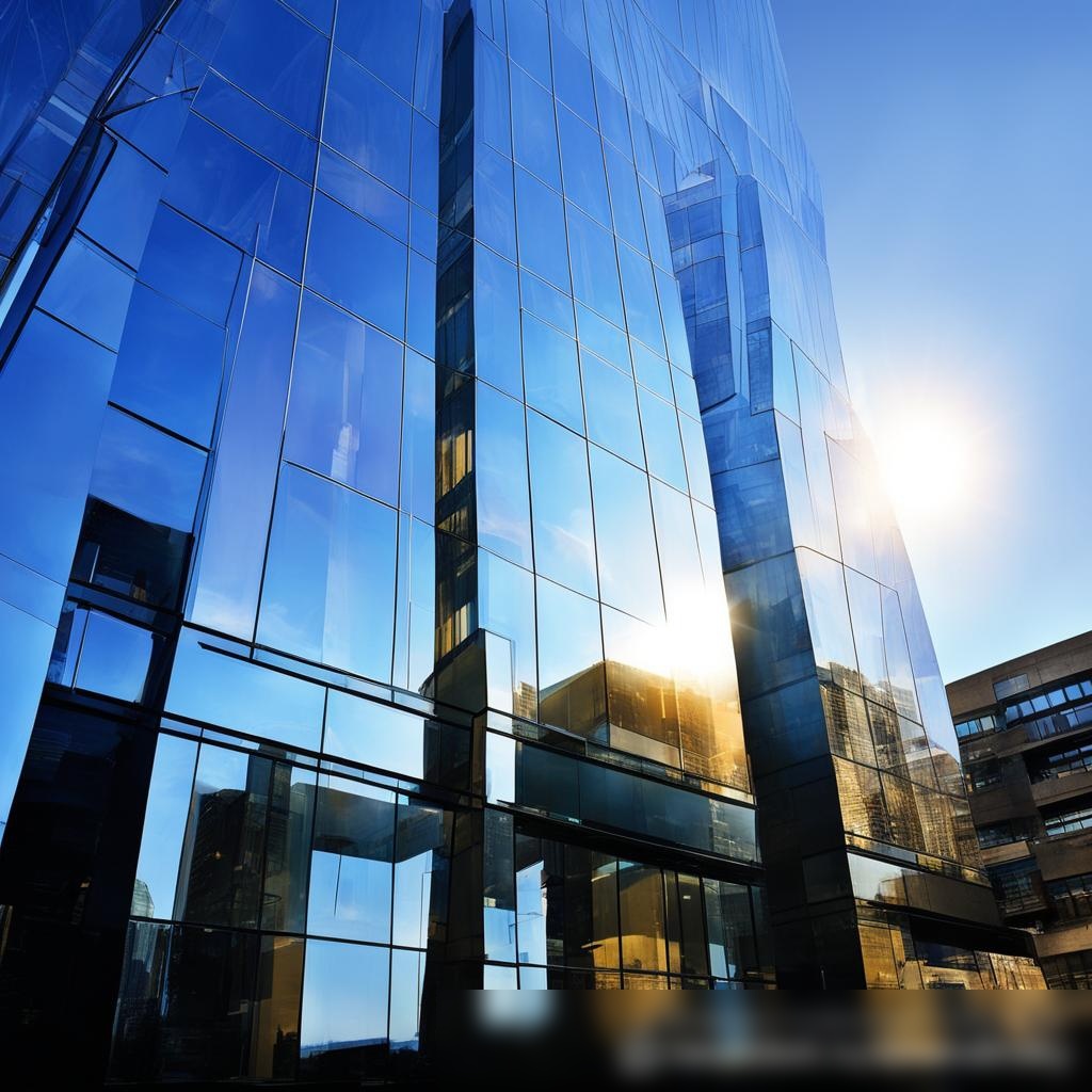 Современный офисный здание с большими окнами из бронированного стекла на фоне ясного голубого неба - Пример 3