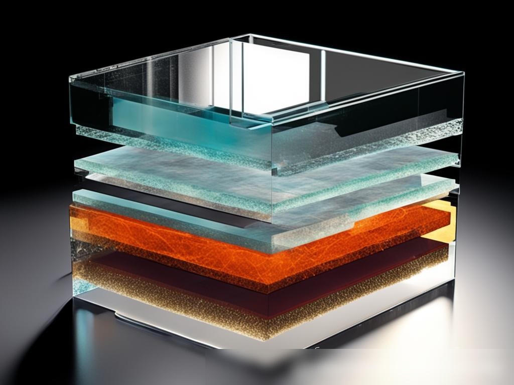 Детализированный разрез бронированного стекла, показывающий его многослойную структуру - Пример 4