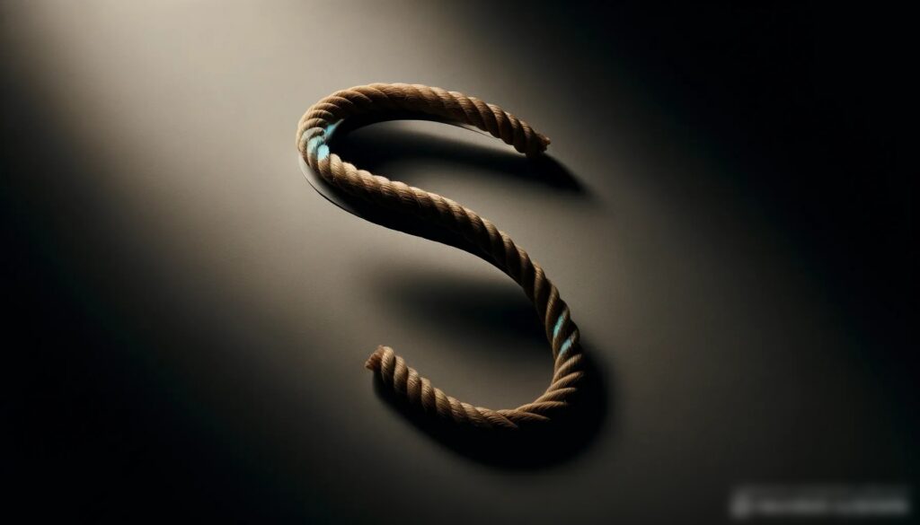 Изображение минималистичного, элегантного каната из натуральных волокон на тёмном фоне с драматичным освещением - Пример 2