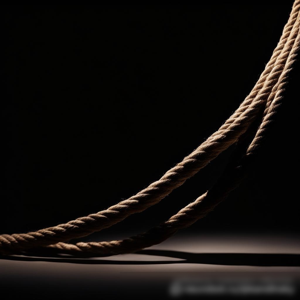 Изображение минималистичного, элегантного каната из натуральных волокон на тёмном фоне с драматичным освещением - Пример 3