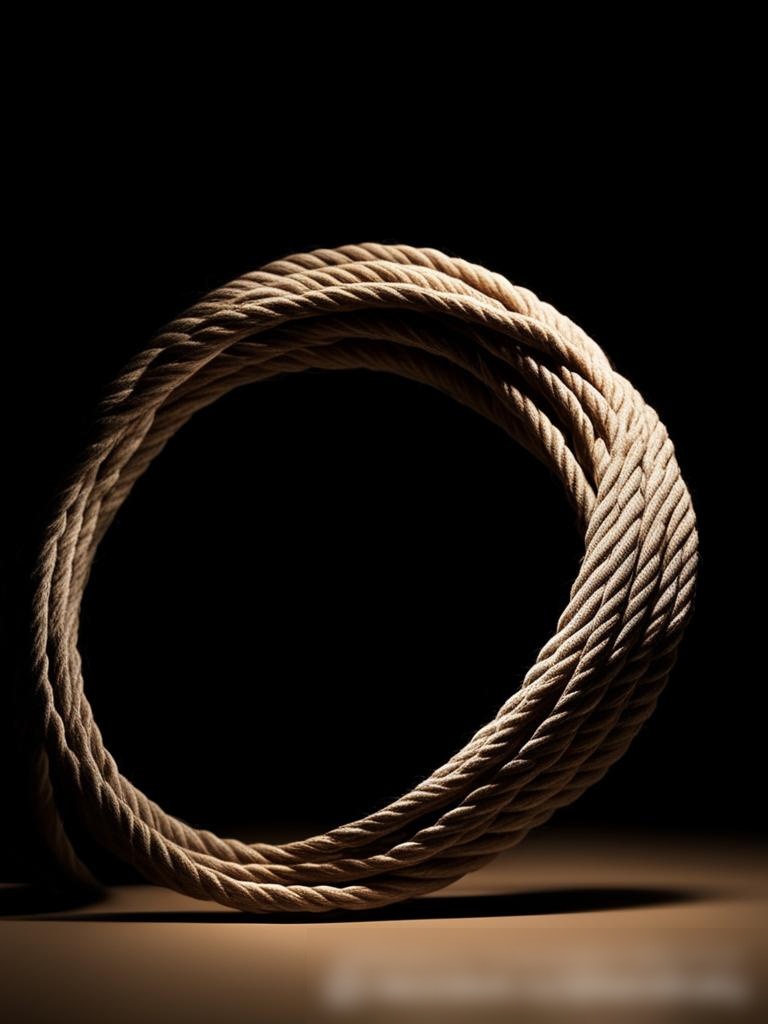 Изображение минималистичного, элегантного каната из натуральных волокон на тёмном фоне с драматичным освещением - Пример 5