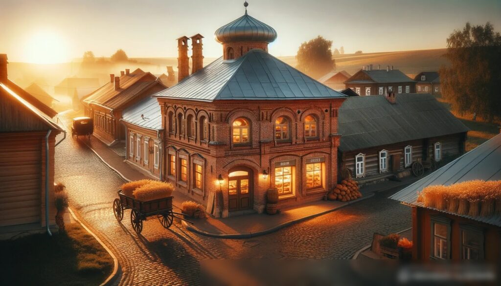 Внешний вид традиционной русской хлебопекарни на рассвете - Пример 2